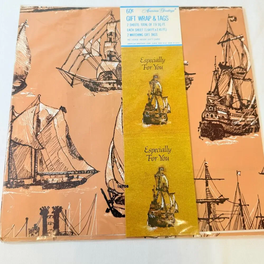 2 Packages Of Vintage Nautical Ships Themed Gift Wrap with 2 Sheets Each